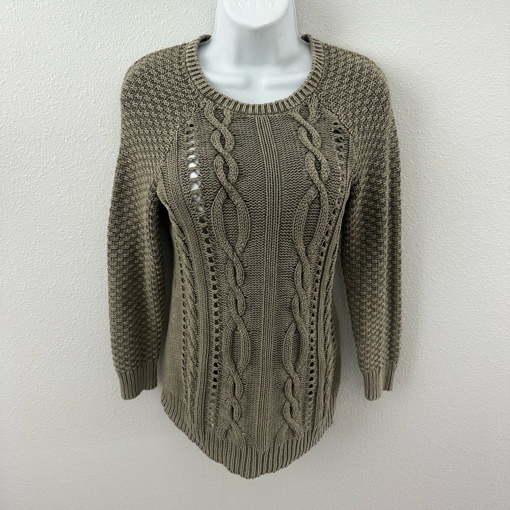 Ruff Hewn Brown Crew Neck Sweater with‎ Cable Knit Design